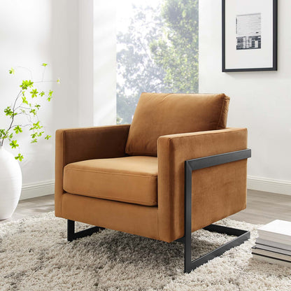 Posse Performance Velvet Accent Chair, Velvet, Metal Steel, Black Brwon, 20096