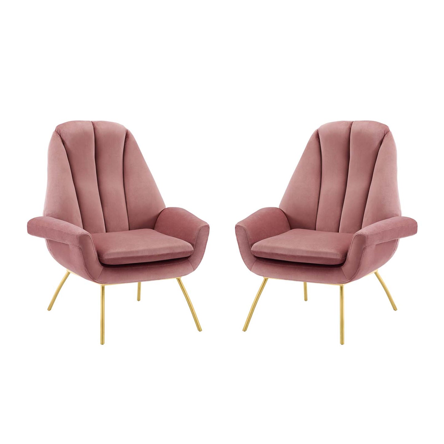 Summit Armchair Performance Velvet Set of 2, Velvet, Metal Steel, Pink, 20097