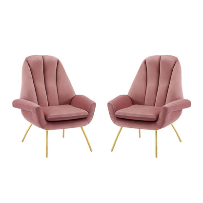 Summit Armchair Performance Velvet Set of 2, Velvet, Metal Steel, Pink, 20097