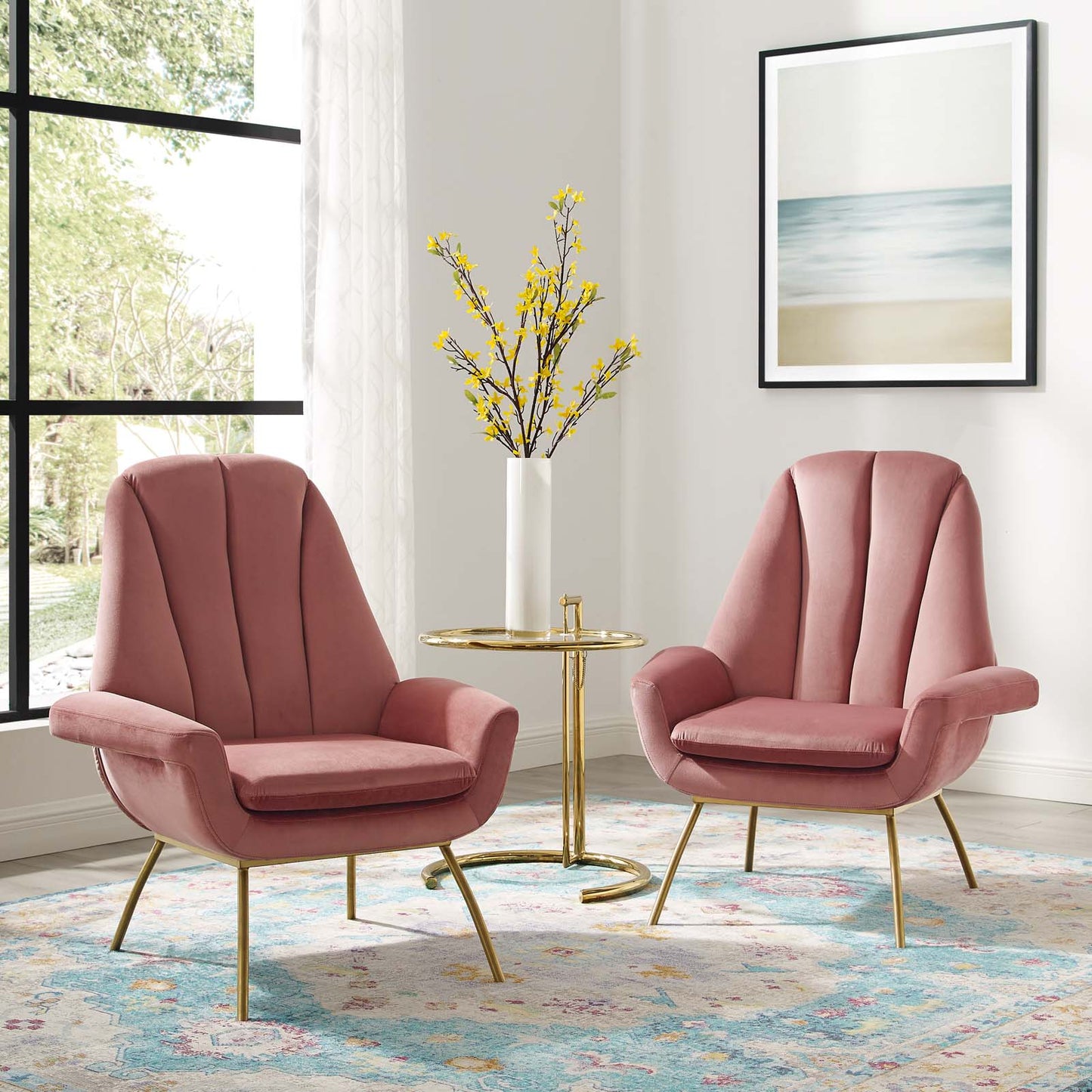 Summit Armchair Performance Velvet Set of 2, Velvet, Metal Steel, Pink, 20097