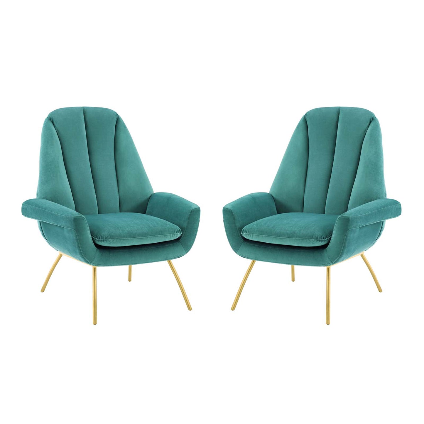 Summit Armchair Performance Velvet Set of 2, Velvet, Metal Steel, Teal Blue, 20098