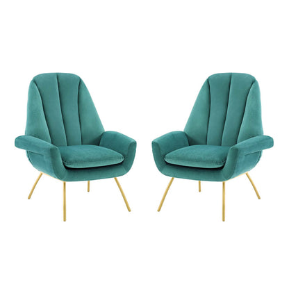 Summit Armchair Performance Velvet Set of 2, Velvet, Metal Steel, Teal Blue, 20098