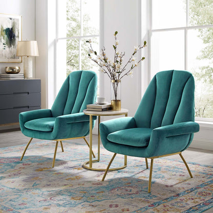 Summit Armchair Performance Velvet Set of 2, Velvet, Metal Steel, Teal Blue, 20098