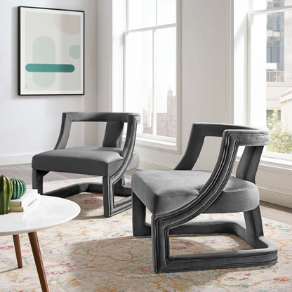 Requisite Armchair Performance Velvet Set of 2, Velvet, Grey Gray, 20102
