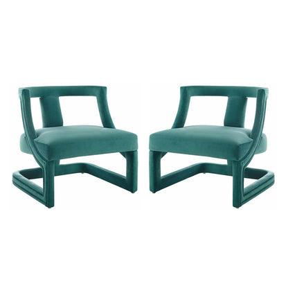 Requisite Armchair Performance Velvet Set of 2, Velvet, Teal Blue, 20103