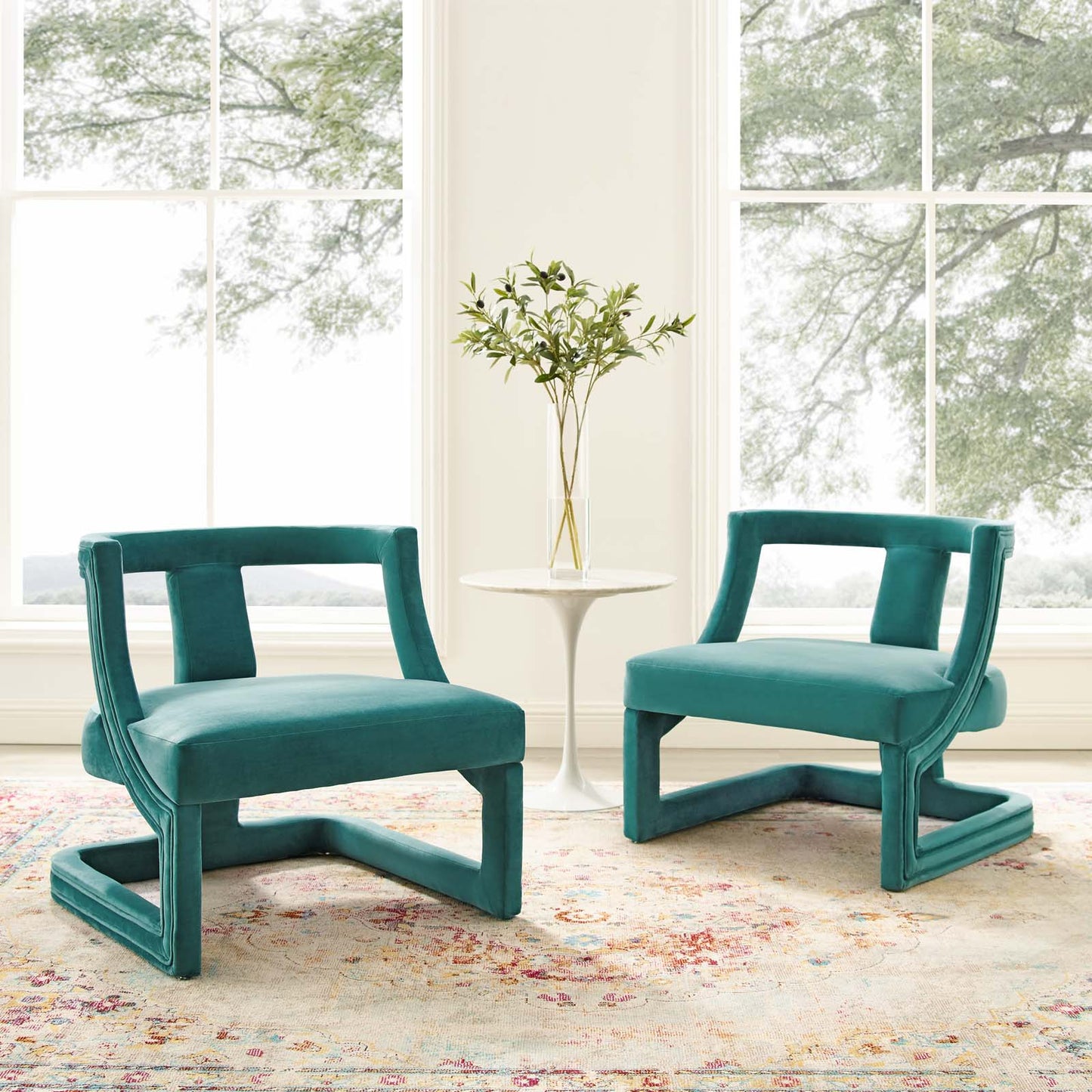 Requisite Armchair Performance Velvet Set of 2, Velvet, Teal Blue, 20103