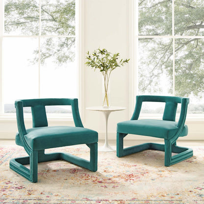 Requisite Armchair Performance Velvet Set of 2, Velvet, Teal Blue, 20103