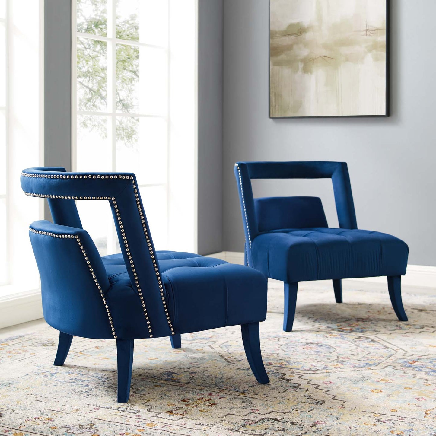 Honor Armchair Performance Velvet Set of 2, Velvet, Blue Navy, 20106