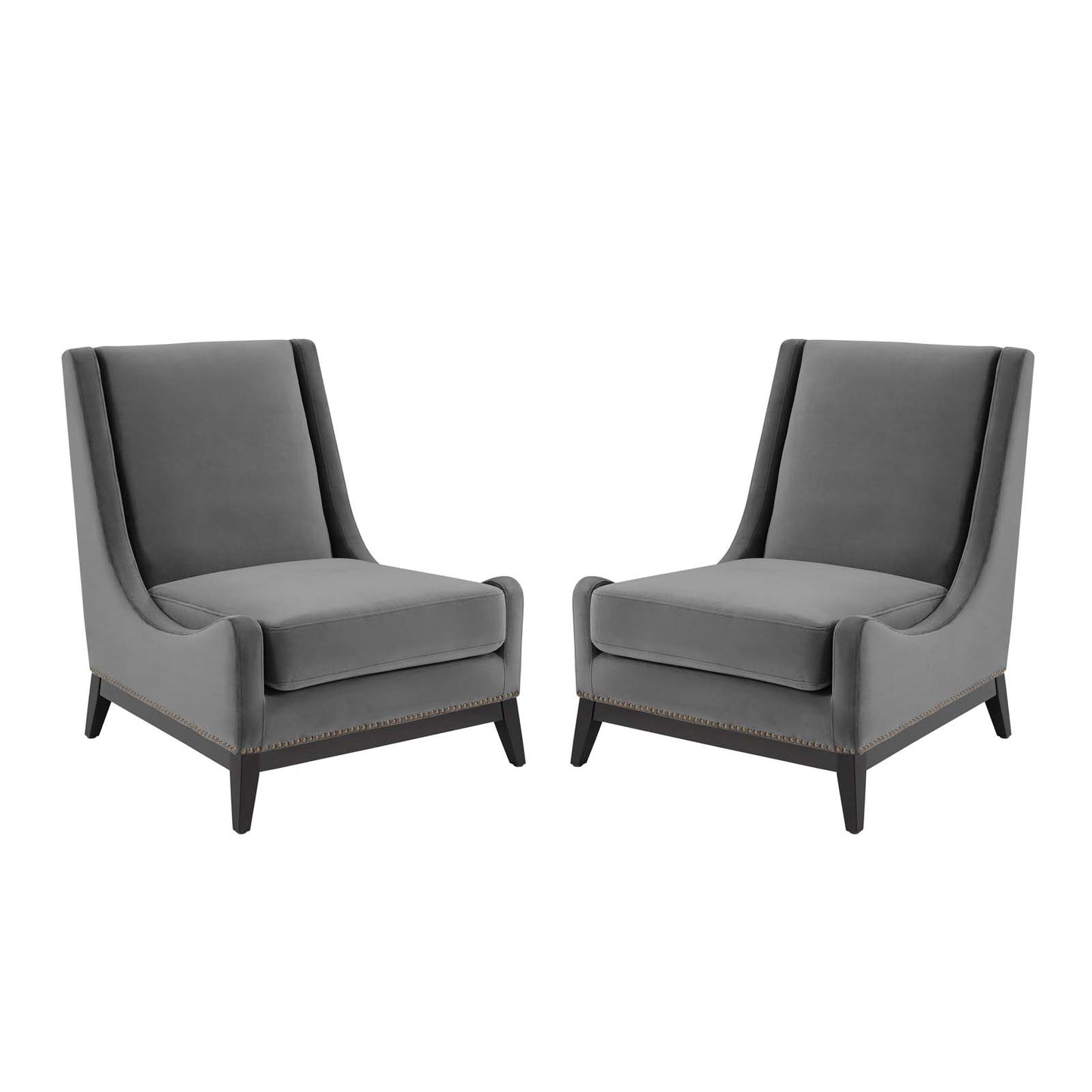 Confident Lounge Chair Upholstered Performance Velvet Set of 2, Velvet, Grey Gray, 20108