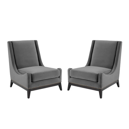 Confident Lounge Chair Upholstered Performance Velvet Set of 2, Velvet, Grey Gray, 20108