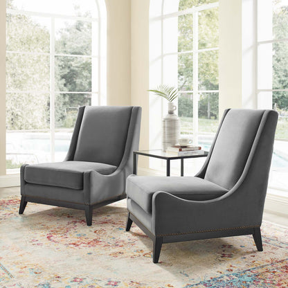 Confident Lounge Chair Upholstered Performance Velvet Set of 2, Velvet, Grey Gray, 20108
