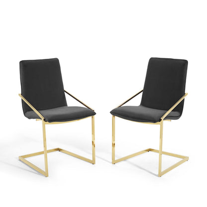 Pitch Dining Armchair Performance Velvet Set of 2, Velvet, Metal Steel, Gold Black, 20109