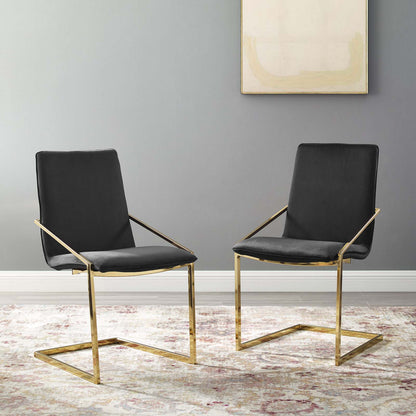 Pitch Dining Armchair Performance Velvet Set of 2, Velvet, Metal Steel, Gold Black, 20109