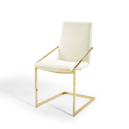 Pitch Dining Armchair Performance Velvet Set of 2, Velvet, Metal Steel, Gold Ivory White, 20110