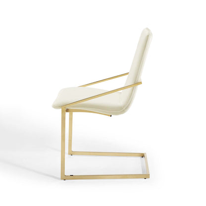 Pitch Dining Armchair Performance Velvet Set of 2, Velvet, Metal Steel, Gold Ivory White, 20110
