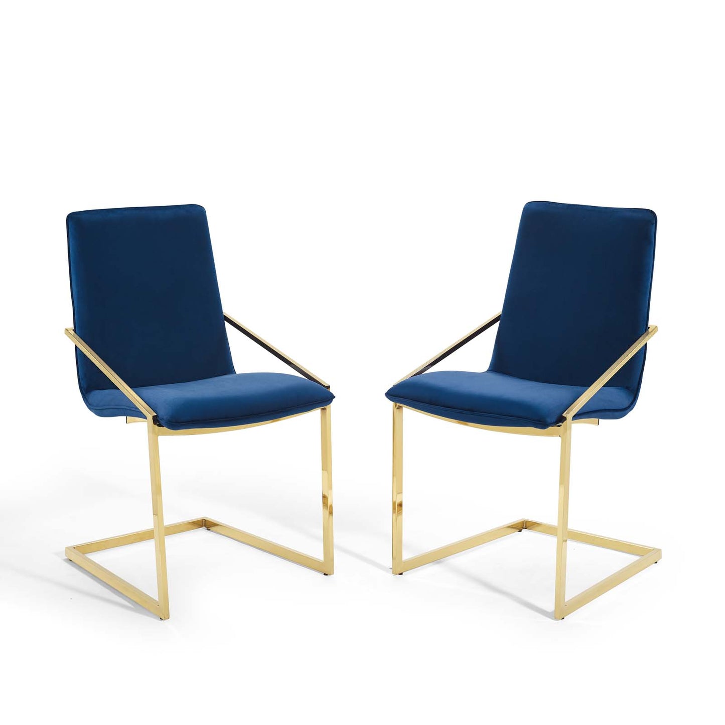 Pitch Dining Armchair Performance Velvet Set of 2, Velvet, Metal Steel, Gold Blue Navy, 20111