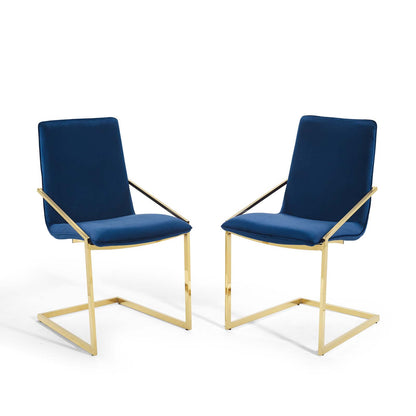 Pitch Dining Armchair Performance Velvet Set of 2, Velvet, Metal Steel, Gold Blue Navy, 20111