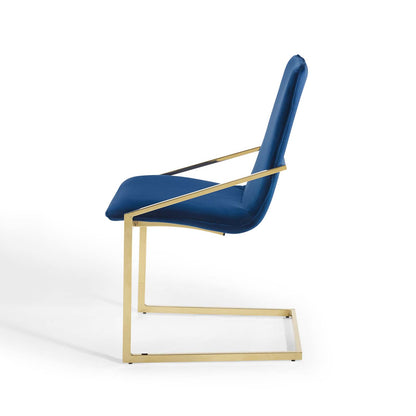 Pitch Dining Armchair Performance Velvet Set of 2, Velvet, Metal Steel, Gold Blue Navy, 20111