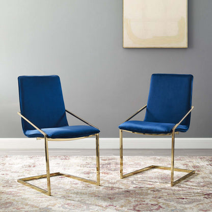 Pitch Dining Armchair Performance Velvet Set of 2, Velvet, Metal Steel, Gold Blue Navy, 20111
