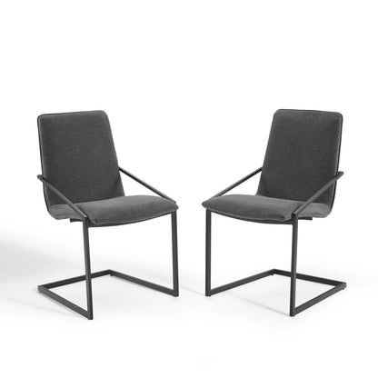 Pitch Dining Armchair Upholstered Fabric Set of 2, Fabric, Metal Steel, Black Grey Gray, 20113