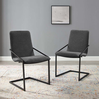Pitch Dining Armchair Upholstered Fabric Set of 2, Fabric, Metal Steel, Black Grey Gray, 20113