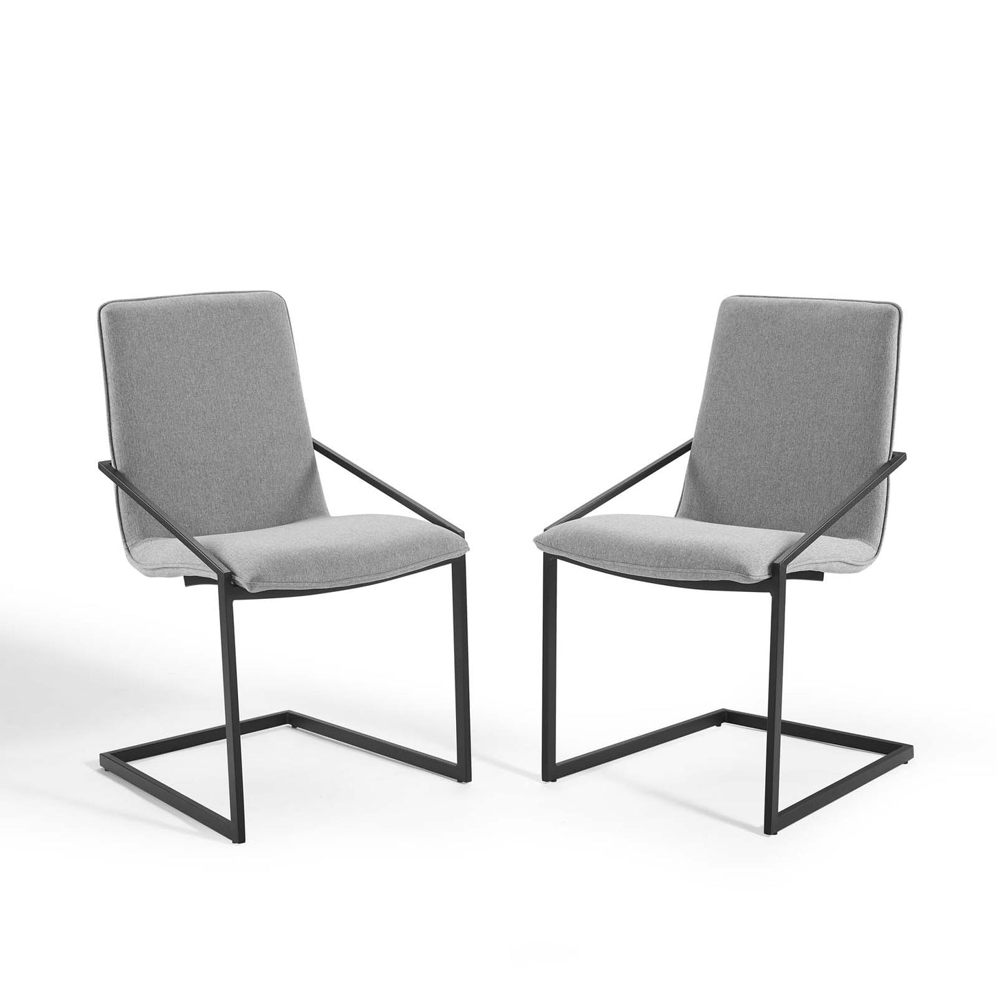 Pitch Dining Armchair Upholstered Fabric Set of 2, Fabric, Metal Steel, Black Grey Gray, 20114