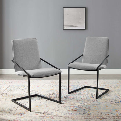 Pitch Dining Armchair Upholstered Fabric Set of 2, Fabric, Metal Steel, Black Grey Gray, 20114