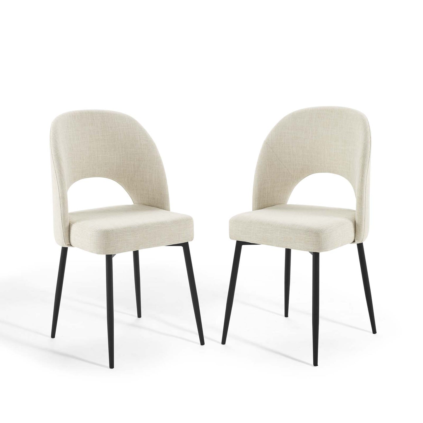 Rouse Dining Side Chair Upholstered Fabric Set of 2, Fabric, Metal Steel, Black Beige, 20116
