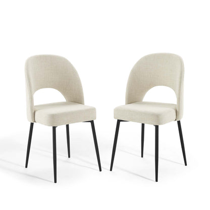 Rouse Dining Side Chair Upholstered Fabric Set of 2, Fabric, Metal Steel, Black Beige, 20116