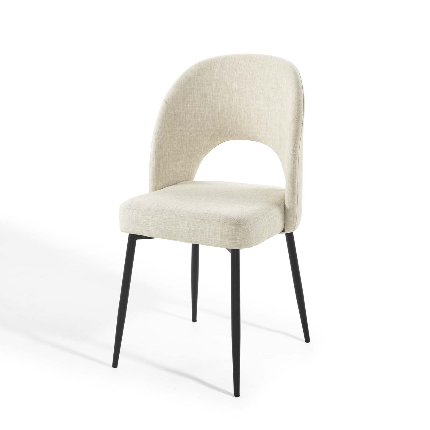 Rouse Dining Side Chair Upholstered Fabric Set of 2, Fabric, Metal Steel, Black Beige, 20116