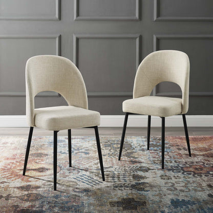 Rouse Dining Side Chair Upholstered Fabric Set of 2, Fabric, Metal Steel, Black Beige, 20116