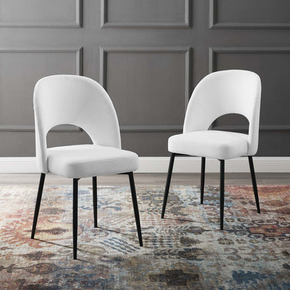 Rouse Dining Side Chair Upholstered Fabric Set of 2, Fabric, Metal Steel, Black White, 20119