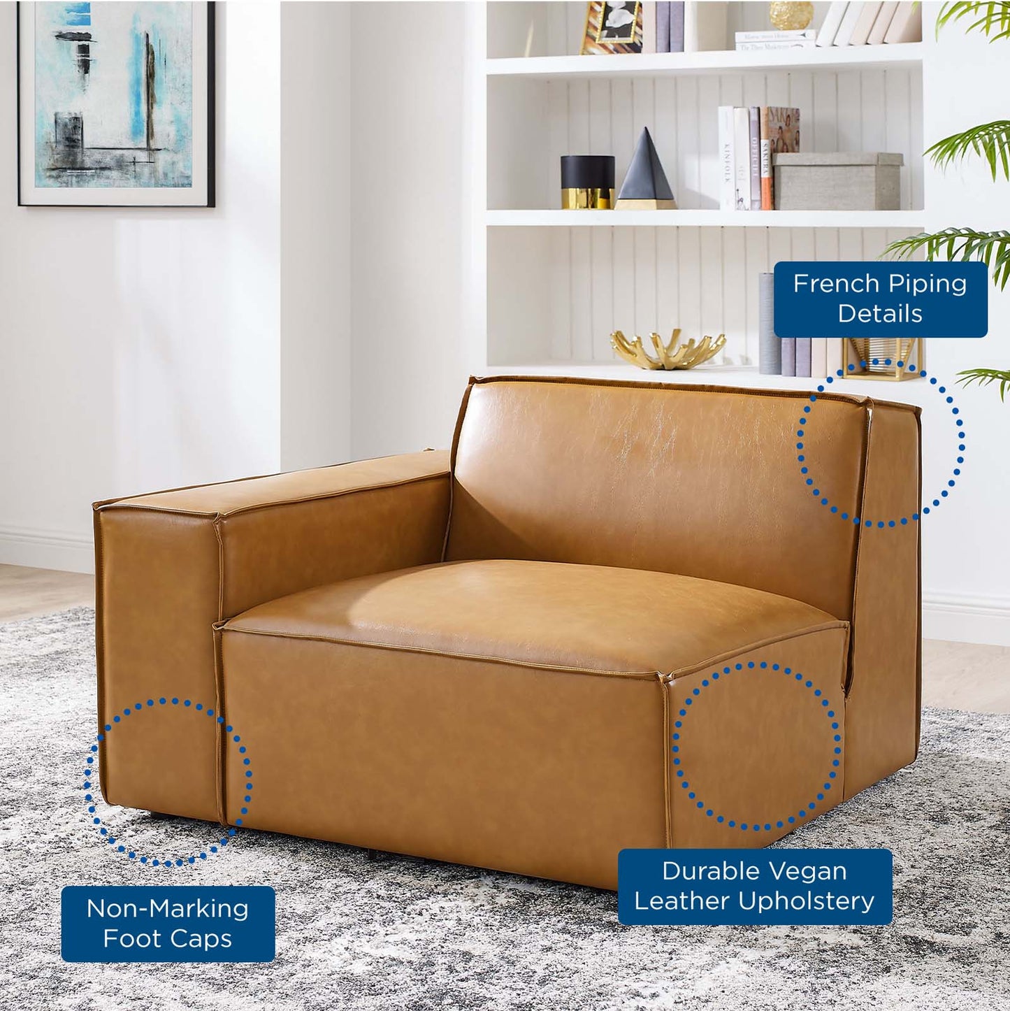 Restore Right-Arm Vegan Leather Sectional Sofa Chair, Faux Vegan Leather, Tan, 20121
