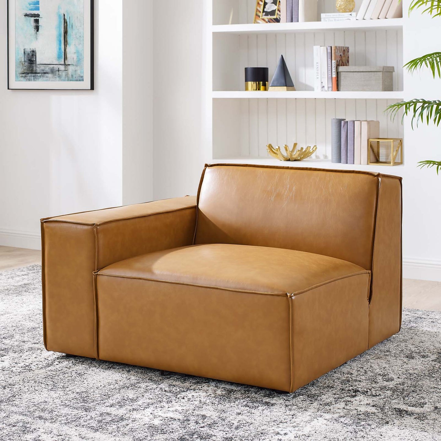 Restore Right-Arm Vegan Leather Sectional Sofa Chair, Faux Vegan Leather, Tan, 20121