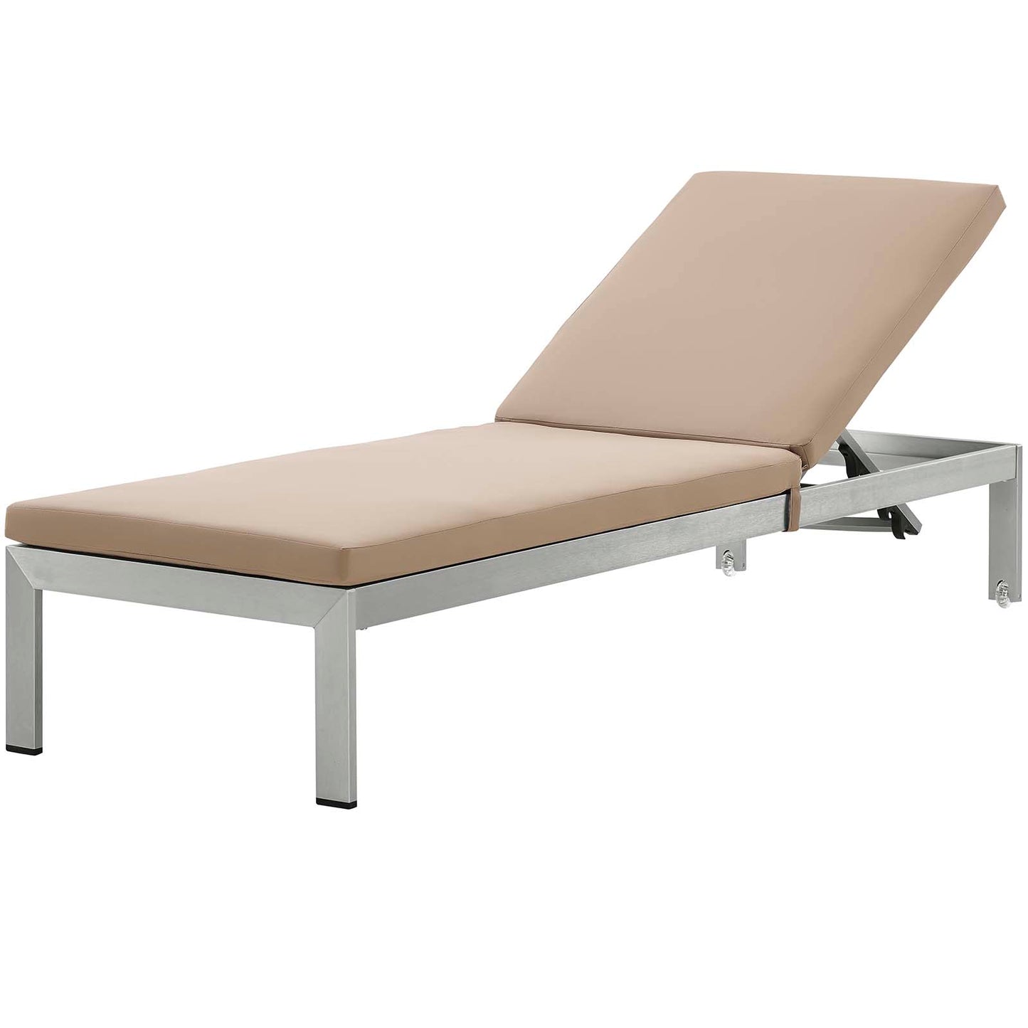 Shore Outdoor Patio Aluminum Chaise with Cushions, Aluminum, Metal, Steel, Silver Brown, 20128