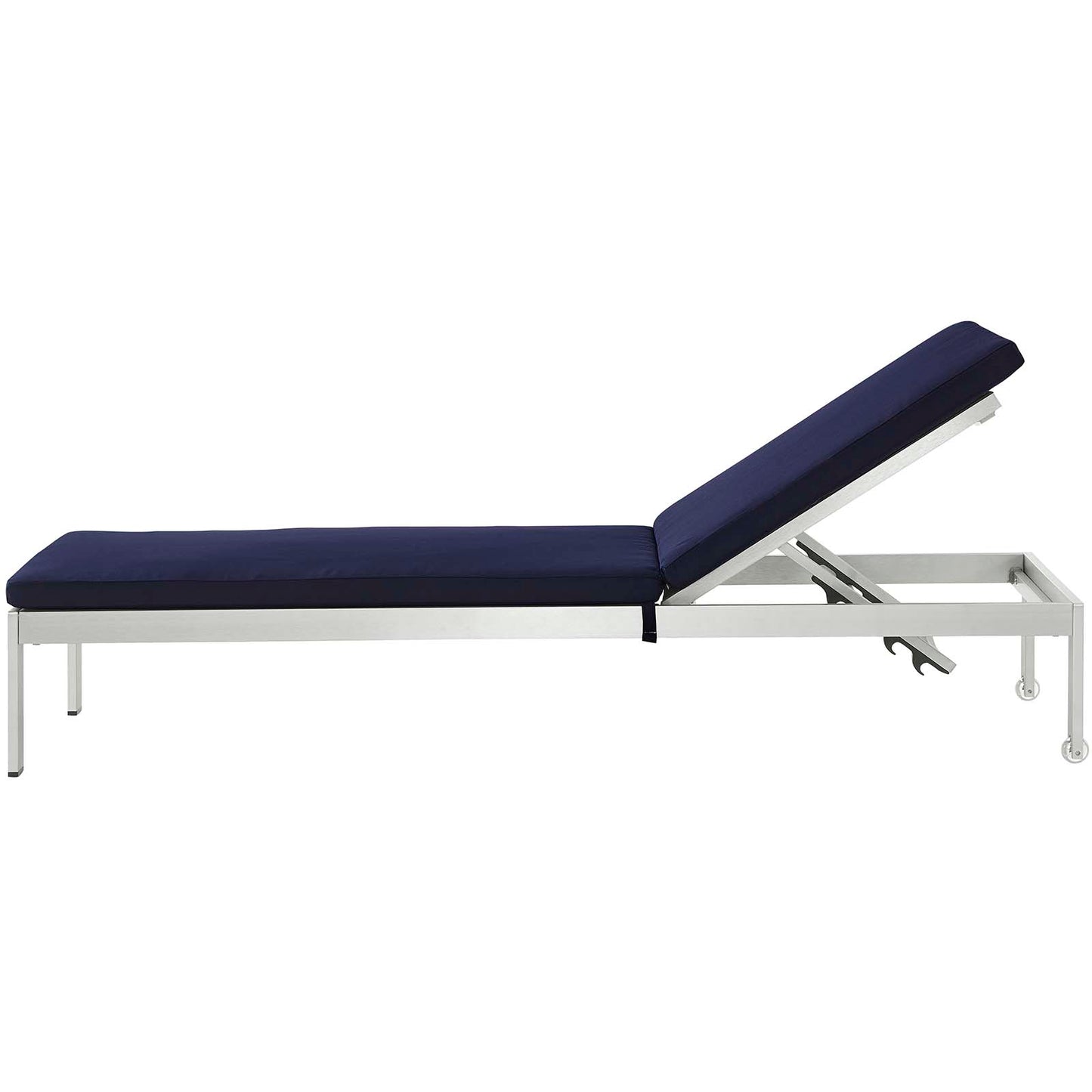 Shore Outdoor Patio Aluminum Chaise with Cushions, Aluminum, Metal, Steel, Silver Blue Navy, 20129