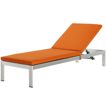 Shore Outdoor Patio Aluminum Chaise with Cushions, Aluminum, Metal, Steel, Silver Orange, 20130