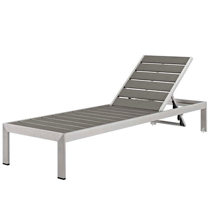 Shore Outdoor Patio Aluminum Chaise with Cushions, Aluminum, Metal, Steel, Silver Beige, 20133