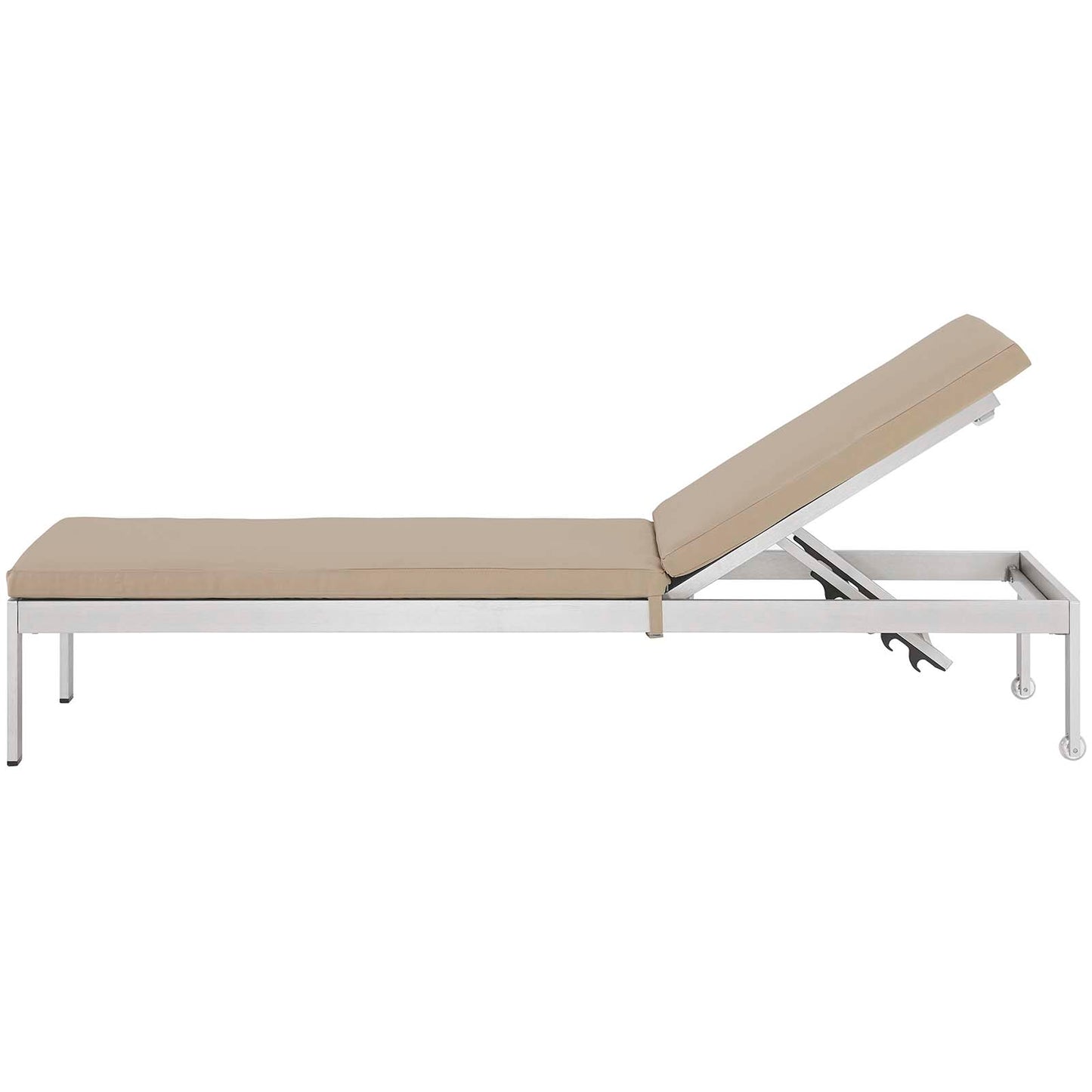 Shore Outdoor Patio Aluminum Chaise with Cushions, Aluminum, Metal, Steel, Silver Beige, 20133