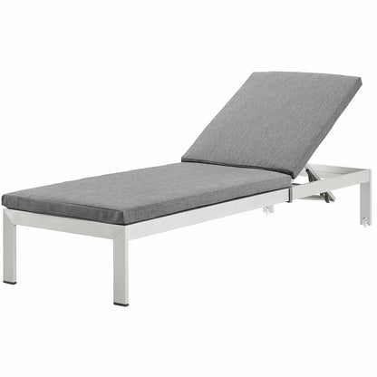 Shore Outdoor Patio Aluminum Chaise with Cushions, Aluminum, Metal, Steel, Silver Grey Gray, 20134
