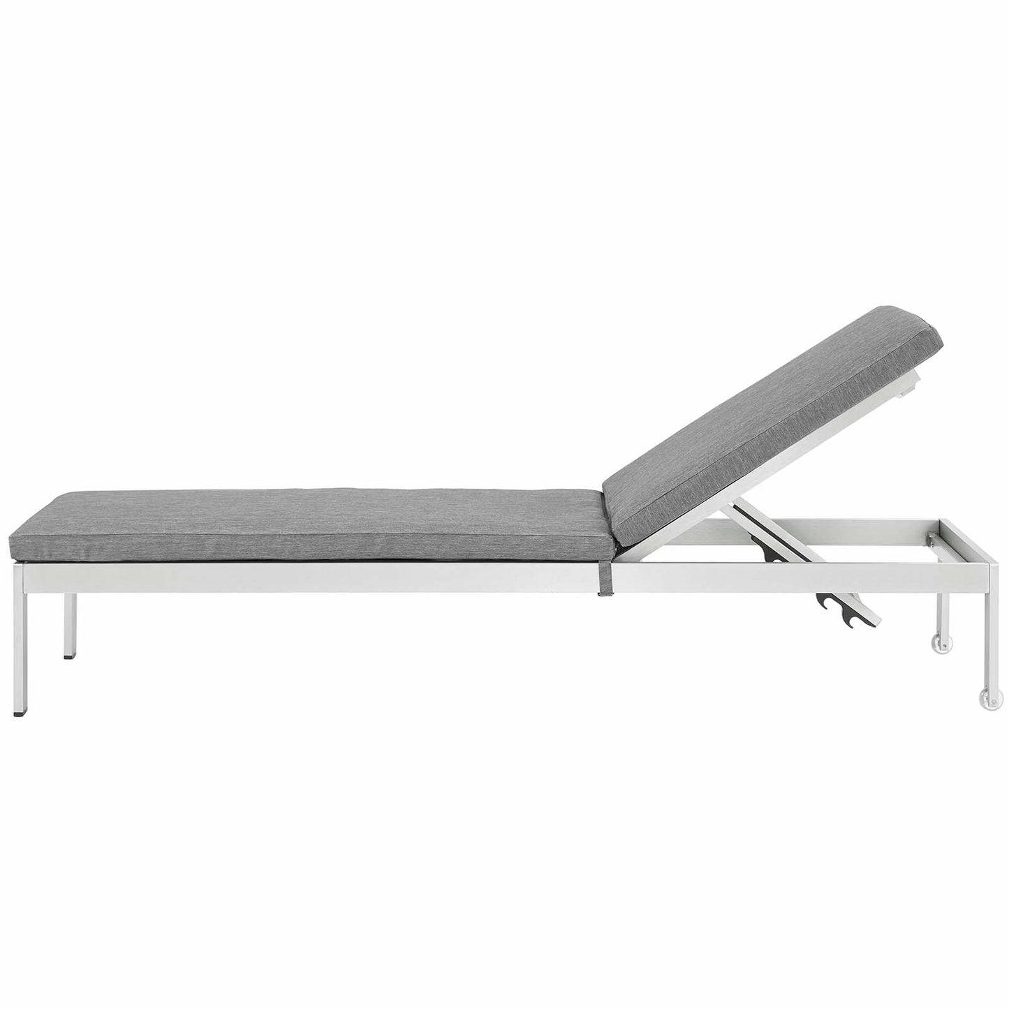 Shore Outdoor Patio Aluminum Chaise with Cushions, Aluminum, Metal, Steel, Silver Grey Gray, 20134