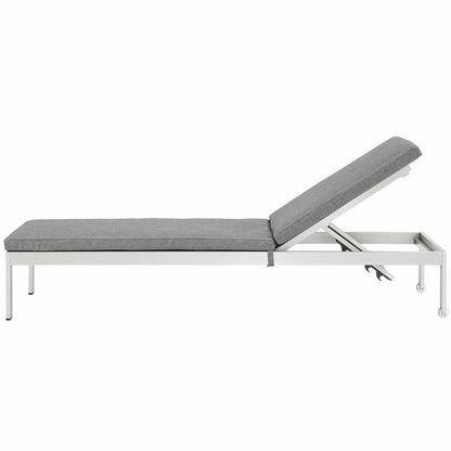 Shore Outdoor Patio Aluminum Chaise with Cushions, Aluminum, Metal, Steel, Silver Grey Gray, 20134