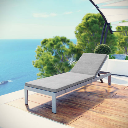 Shore Outdoor Patio Aluminum Chaise with Cushions, Aluminum, Metal, Steel, Silver Grey Gray, 20134