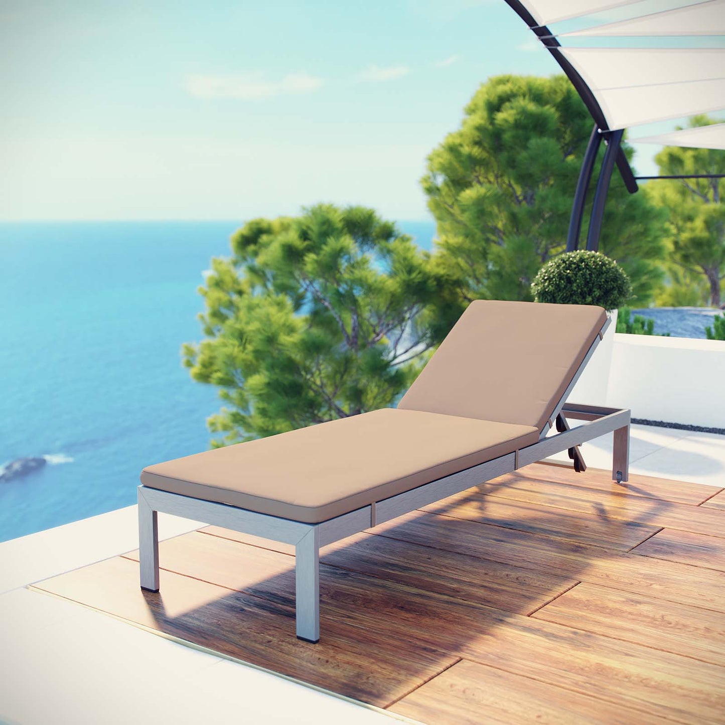 Shore Outdoor Patio Aluminum Chaise with Cushions, Aluminum, Metal, Steel, Silver Brown, 20135