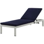 Shore Outdoor Patio Aluminum Chaise with Cushions, Aluminum, Metal, Steel, Silver Blue Navy, 20136