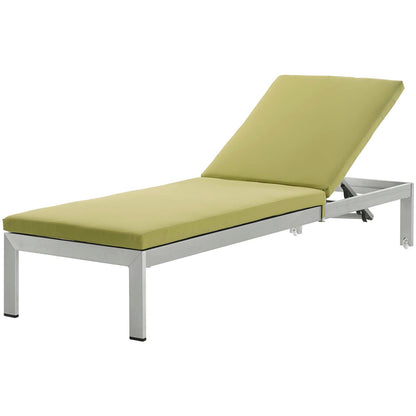 Shore Outdoor Patio Aluminum Chaise with Cushions, Aluminum, Metal, Steel, Silver Green, 20138
