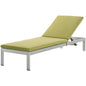 Shore Outdoor Patio Aluminum Chaise with Cushions, Aluminum, Metal, Steel, Silver Green, 20138