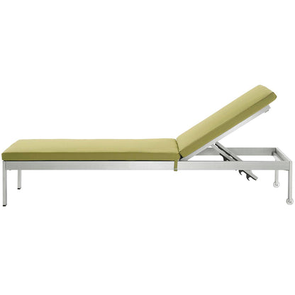 Shore Outdoor Patio Aluminum Chaise with Cushions, Aluminum, Metal, Steel, Silver Green, 20138