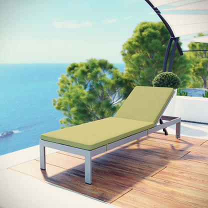 Shore Outdoor Patio Aluminum Chaise with Cushions, Aluminum, Metal, Steel, Silver Green, 20138