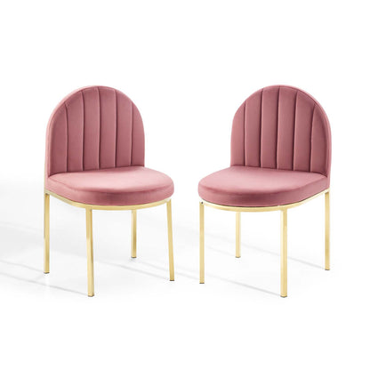 Isla Dining Side Chair Performance Velvet Set of 2, Velvet, Gold Pink, 20140